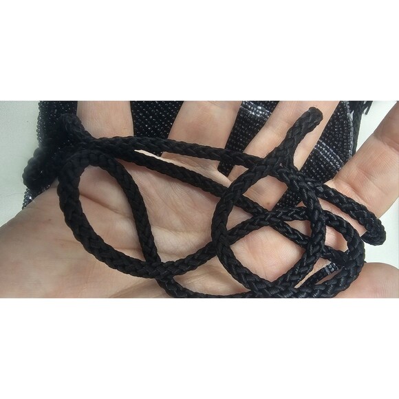 Vintage Hand Beaded Silver Black Linear Design Shoulder Crossbody Evening Bag - Picture 13 of 14